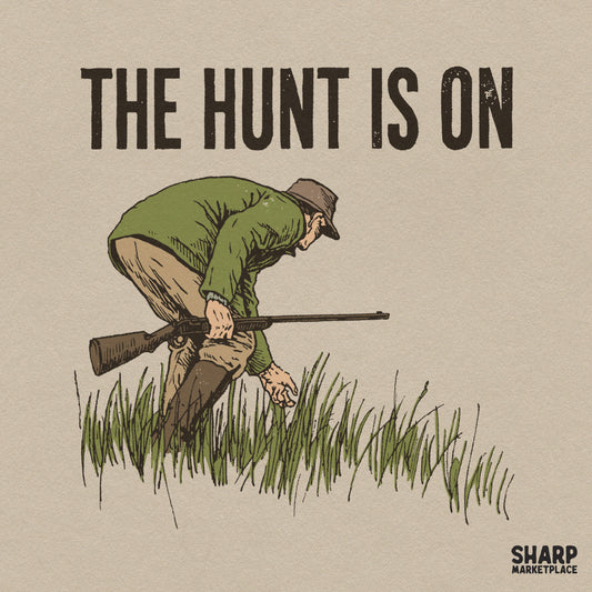 Vintage hunter crouching in grass retro hunting PNG sublimation graphic for t-shirts and outdoor apparel
