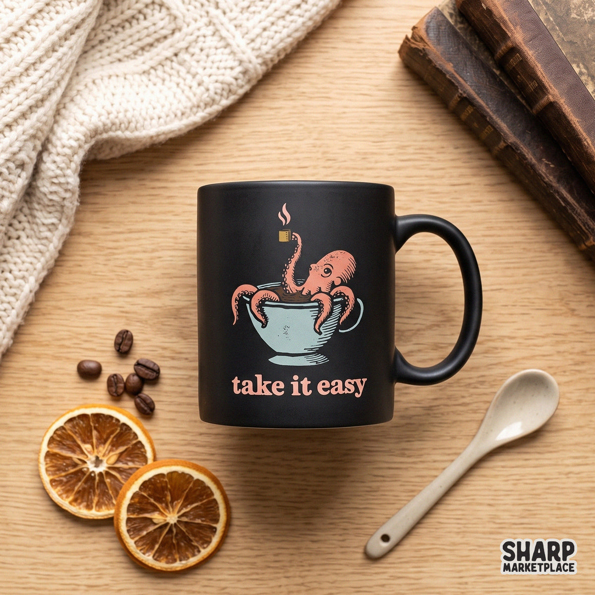 Funny retro octopus in a teacup graphic for summer coffee lover t-shirt design PNG