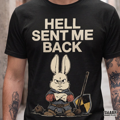 Angry bunny in knight armor funny sarcastic png graphic for dark humor shirt design