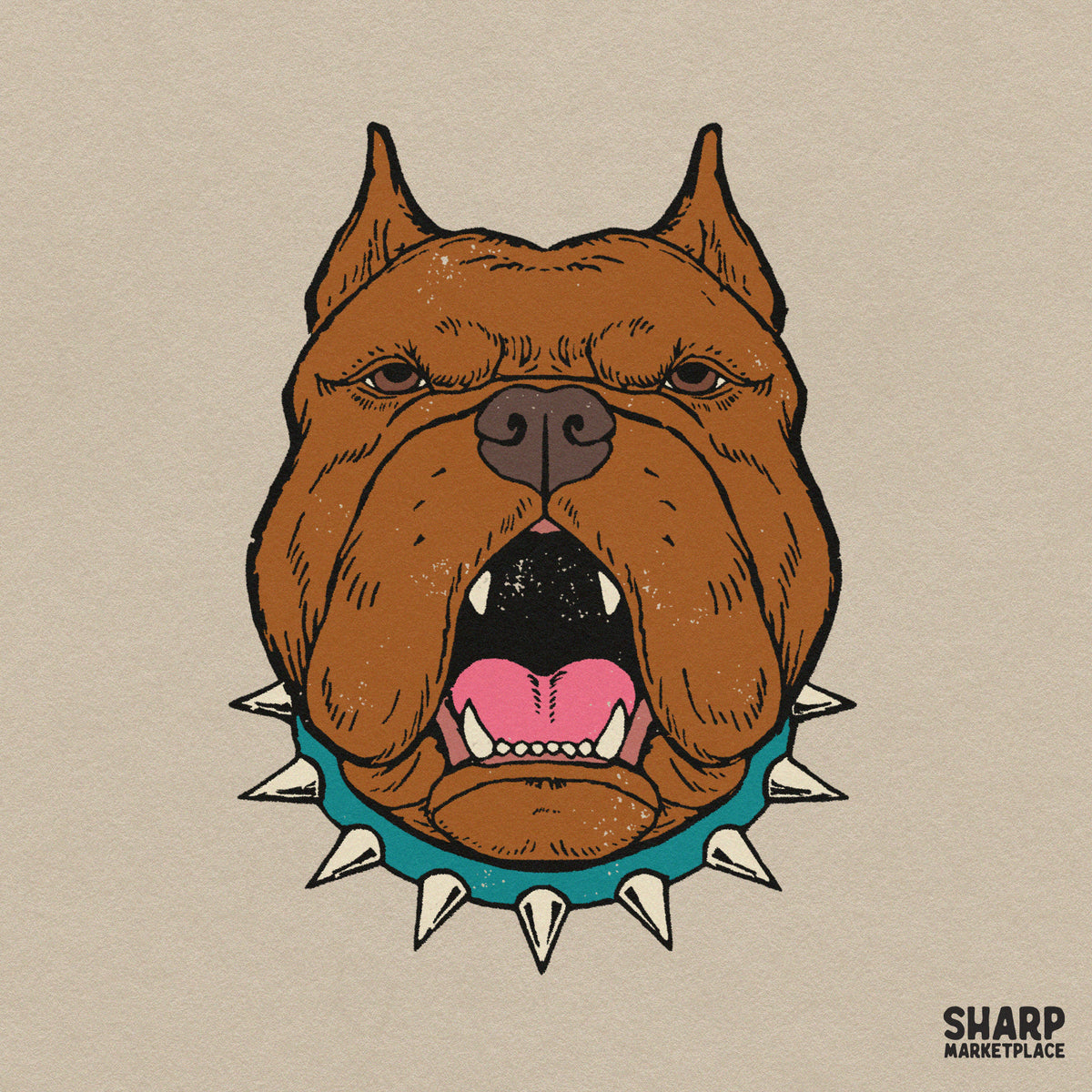 Snarling Pitbull Dog With Spiked Collar, Popular Trending