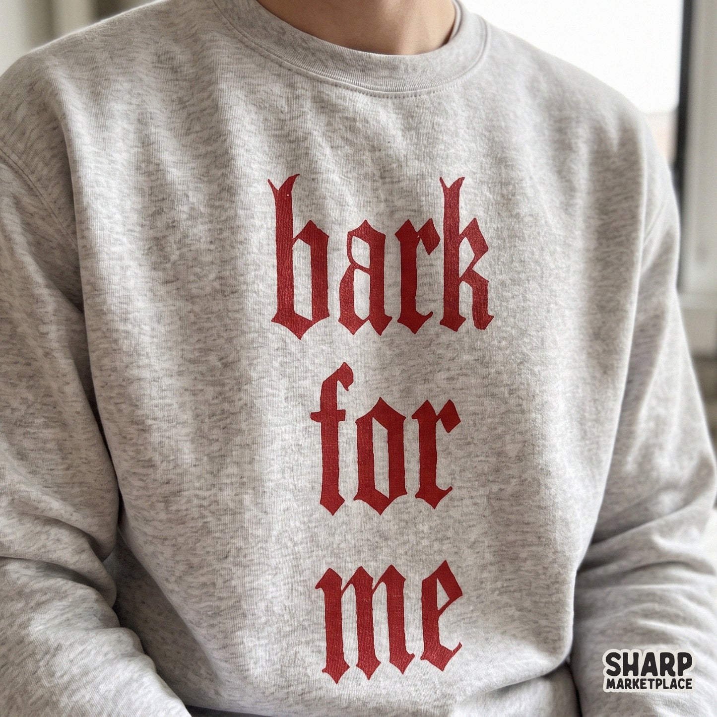 Bark For Me edgy gothic text design with a dark aesthetic Y2K graphic for trendy satanic horror sublimation t-shirts