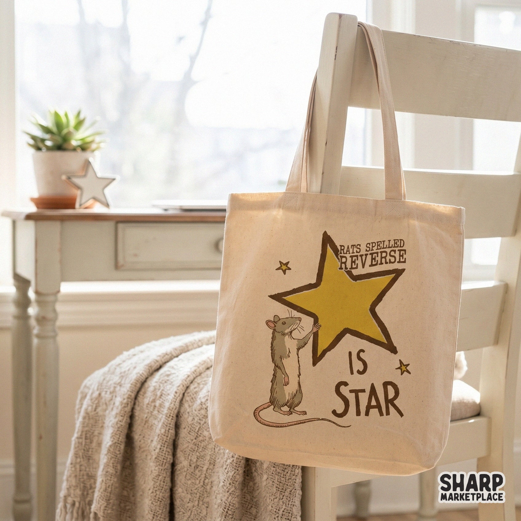 Digital design featuring a cute rodent reaching toward a golden star, perfect for sublimation, t-shirts, and stickers with a witty wordplay quote.