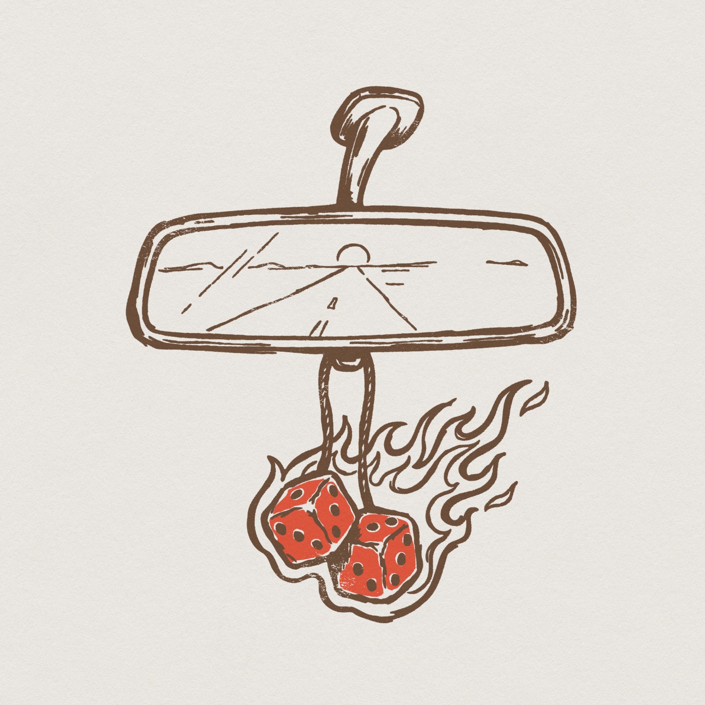 Highway Sunset Rearview Mirror PNG, Burning Dice Art - 300 DPI Design for