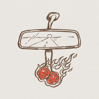 Highway Sunset Rearview Mirror PNG, Burning Dice Art - 300 DPI Design for