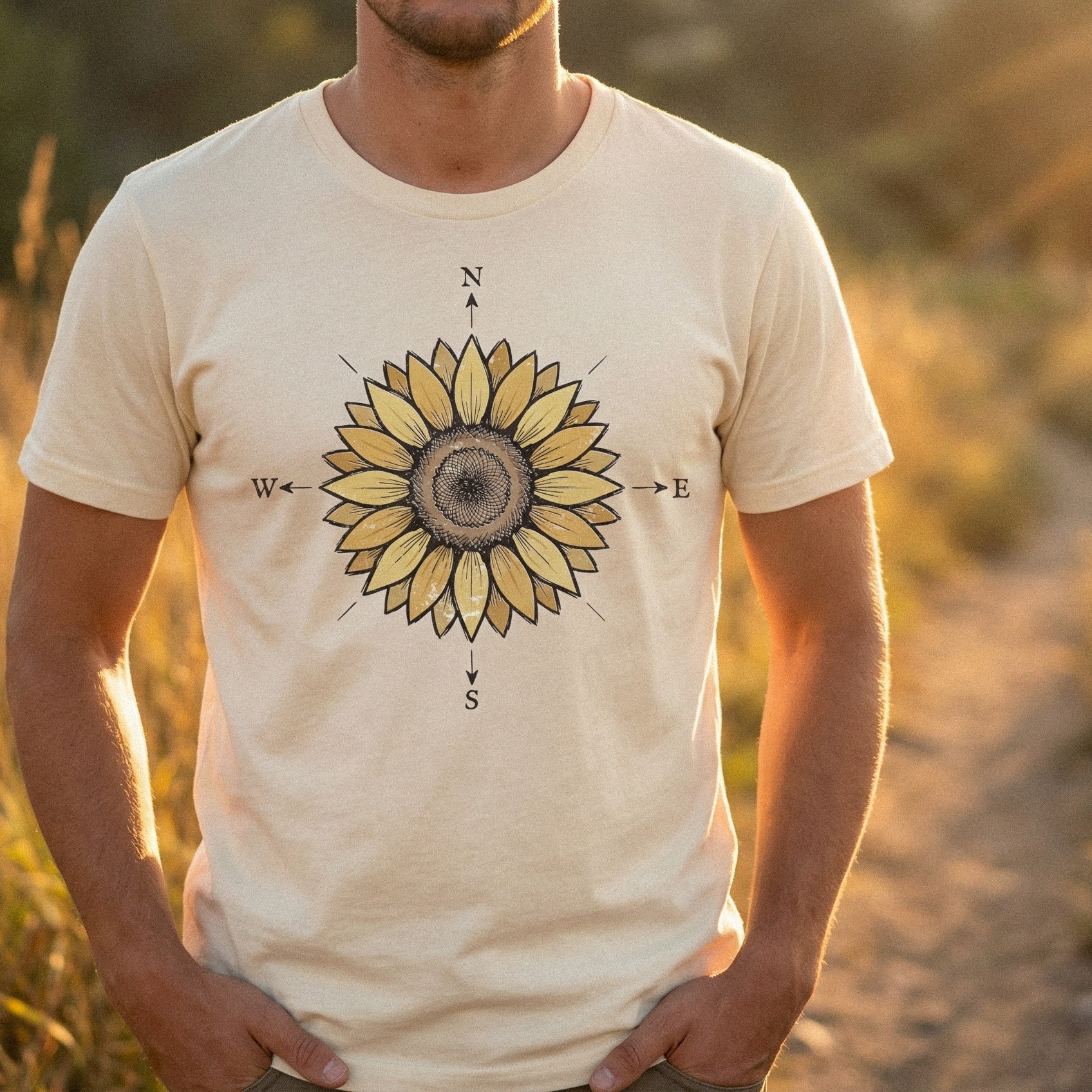 Sunflower Compass PNG, North South East West Art - 300 DPI Design for