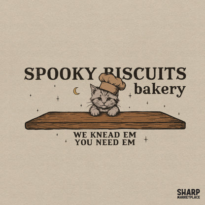 Funny chef cat baking spooky biscuits design for autumn Halloween PNG apparel prints