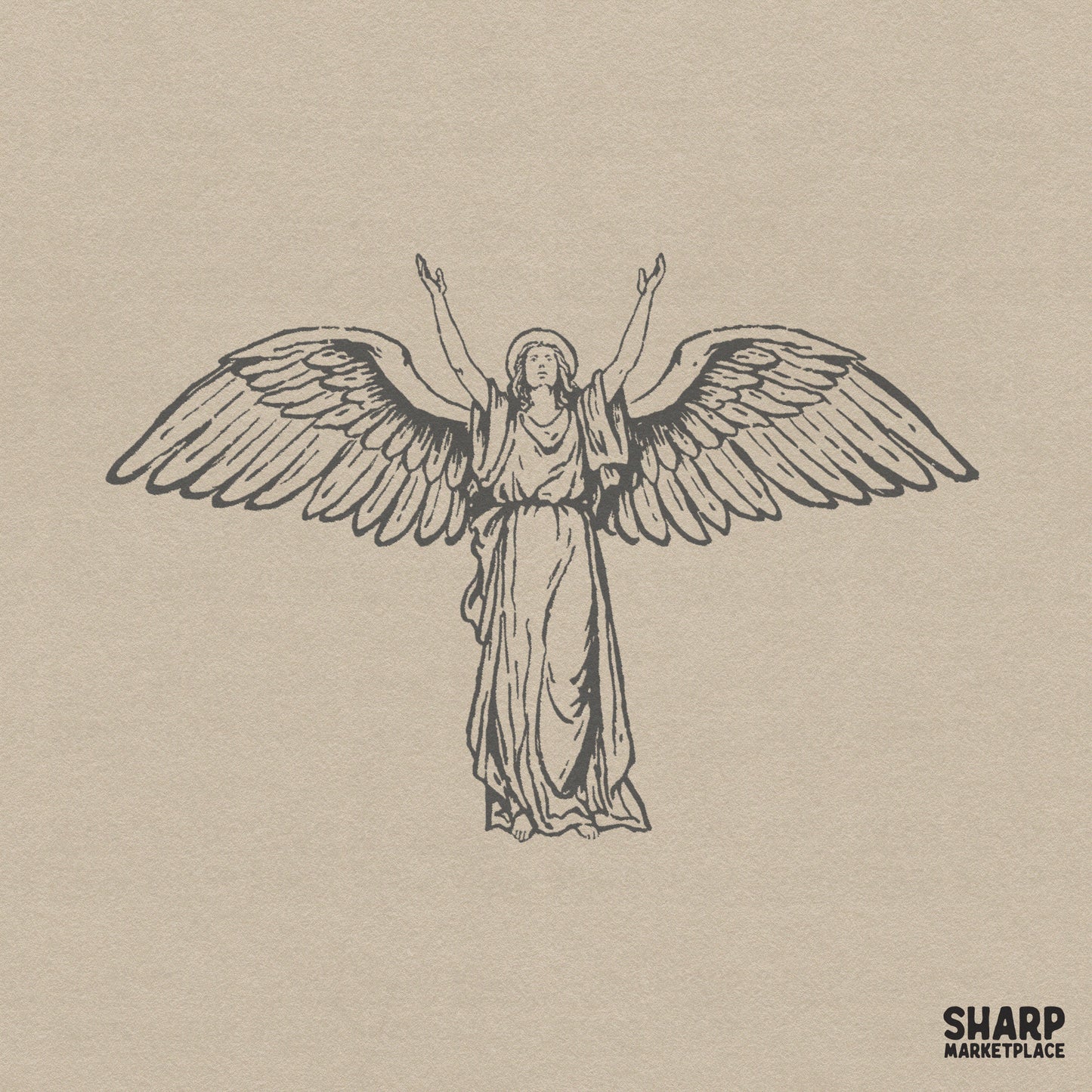 Vintage guardian angel heavenly wings illustration in a classic christian style for faith based sublimation and shirts
