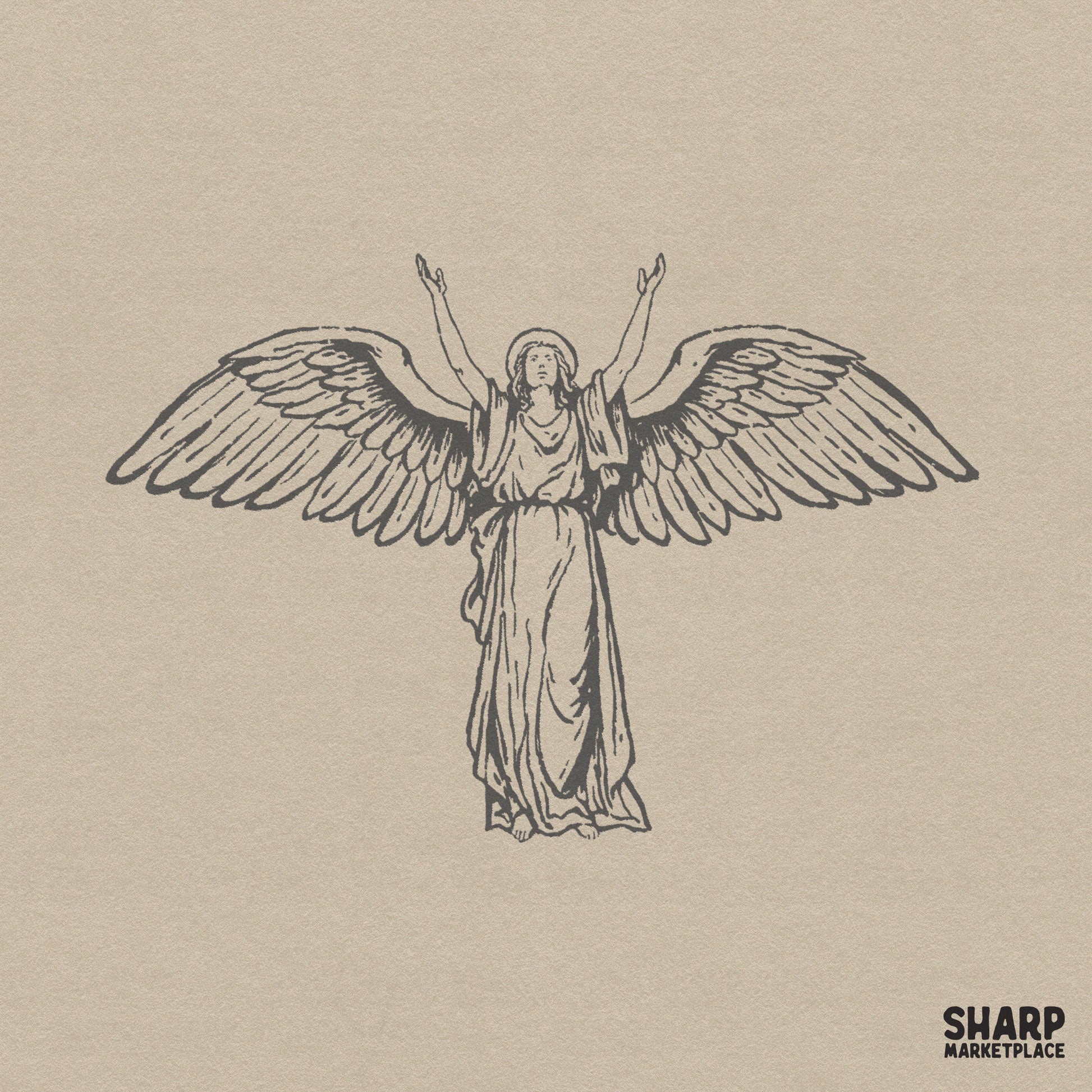 Vintage guardian angel heavenly wings illustration in a classic christian style for faith based sublimation and shirts