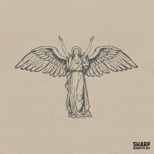 Vintage guardian angel heavenly wings illustration in a classic christian style for faith based sublimation and shirts