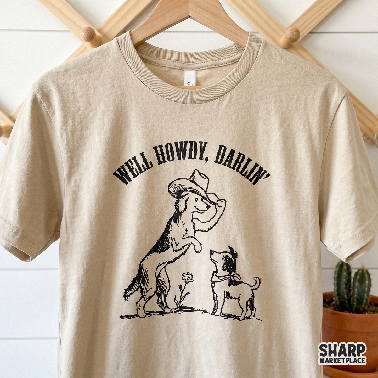 Charming western dog duo sublimation design featuring a hat-tipping pup, perfect for creating unique gifts, wall art, and custom printed merchandise.