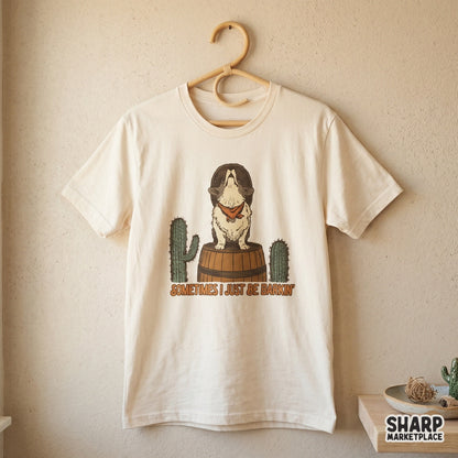 Howling corgi dog in a cowboy hat on a cactus barrel funny western PNG shirt graphic