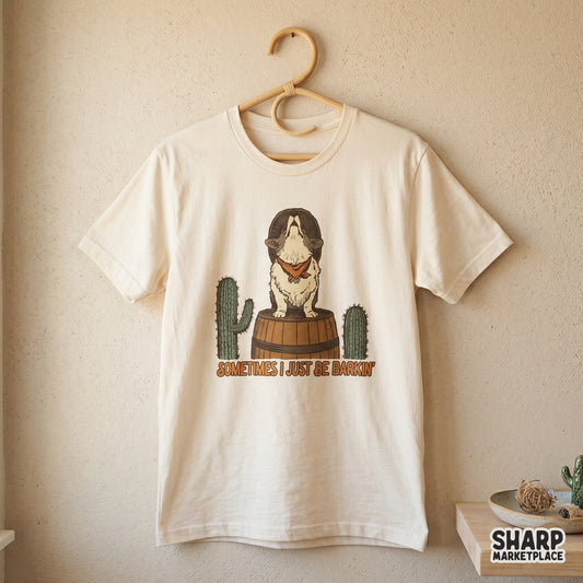 Howling corgi dog in a cowboy hat on a cactus barrel funny western PNG shirt graphic