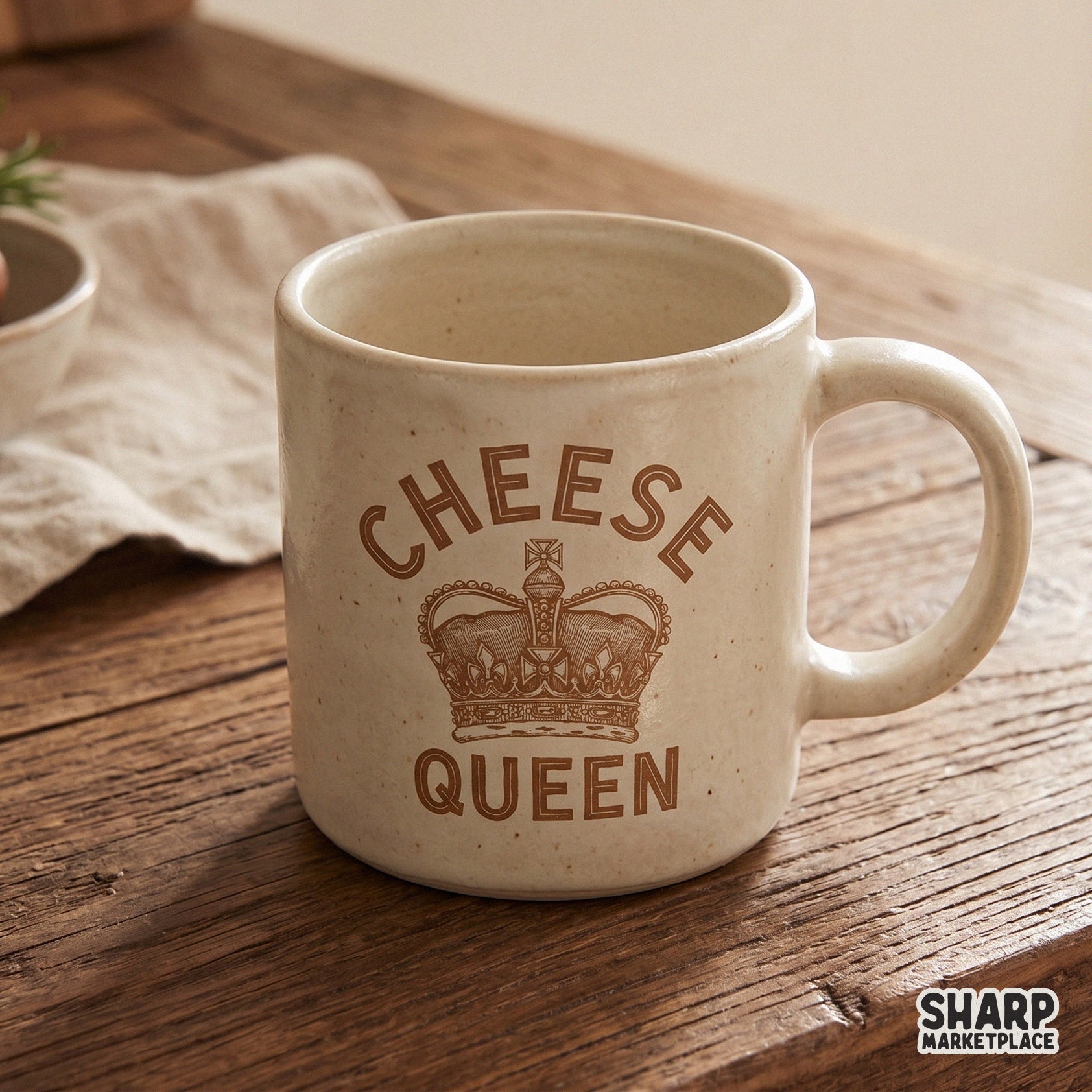 Vintage Cheese Queen crown illustration with sarcastic food humor for retro t-shirt sublimation and funny gift designs