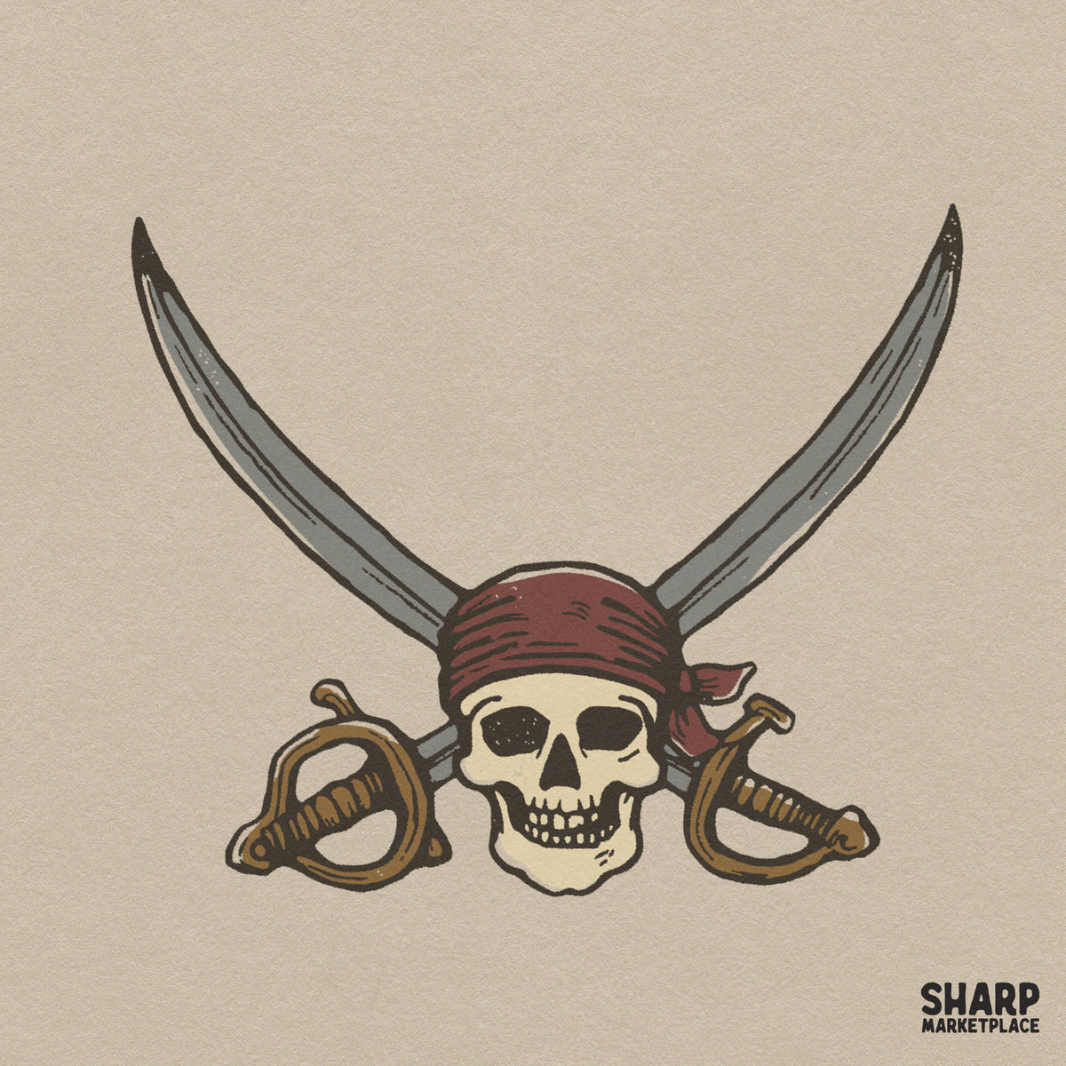 Retro pirate captain skull with crossed cutlass swords PNG sublimation design for Halloween t-shirts