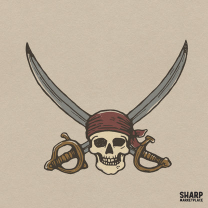 Retro pirate captain skull with crossed cutlass swords PNG sublimation design for Halloween t-shirts