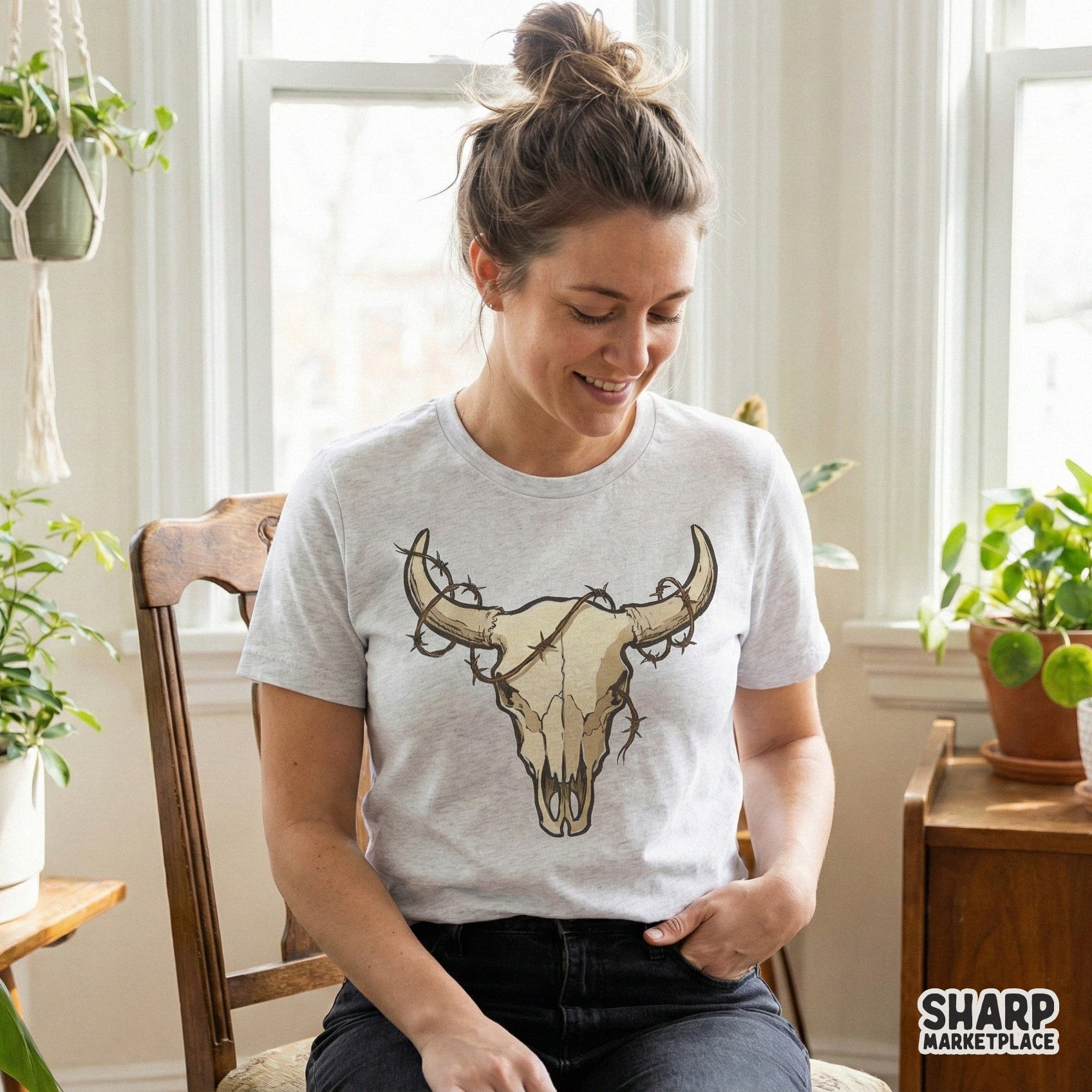 Cow Skull PNG, Western Barbed Wire Skull Clipart - 300 DPI Design for