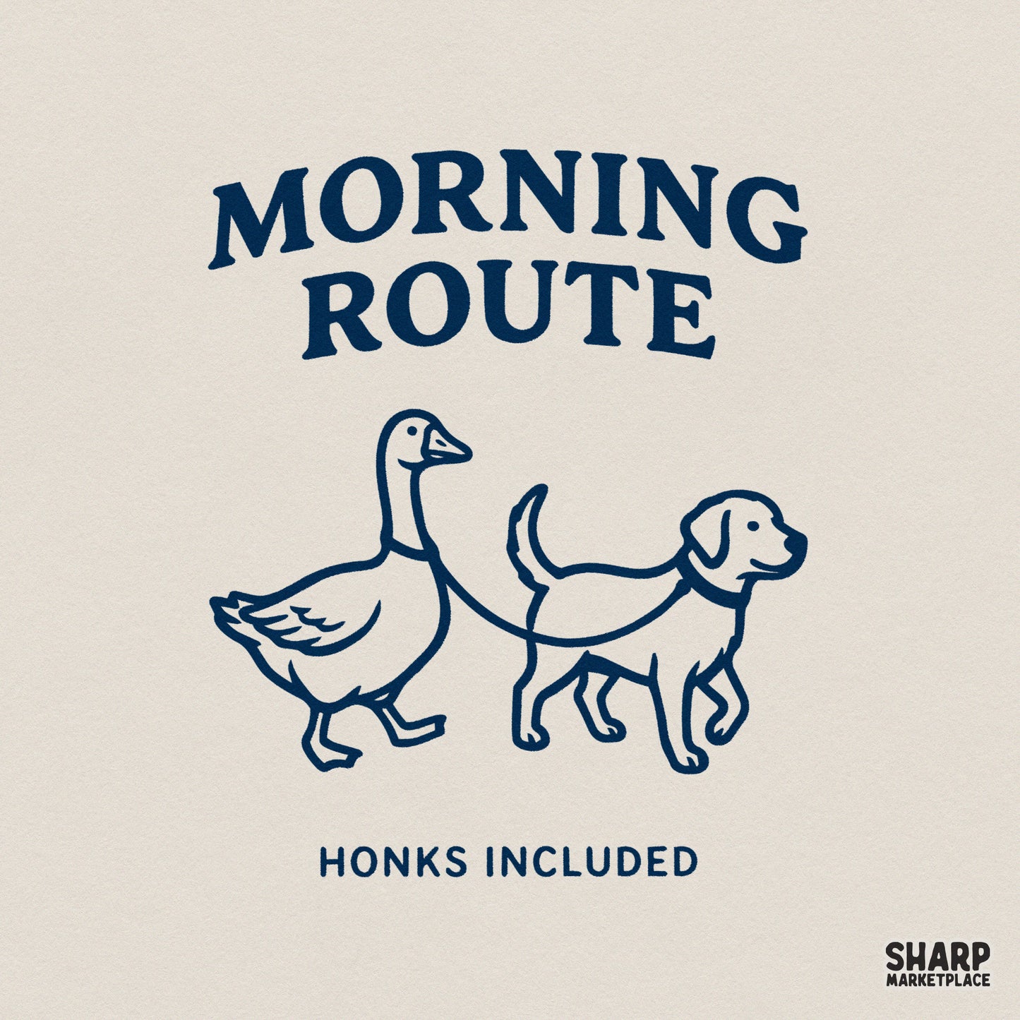 Morning Route PNG, Funny Goose and Dog Walking Shirt Design - 300 DPI