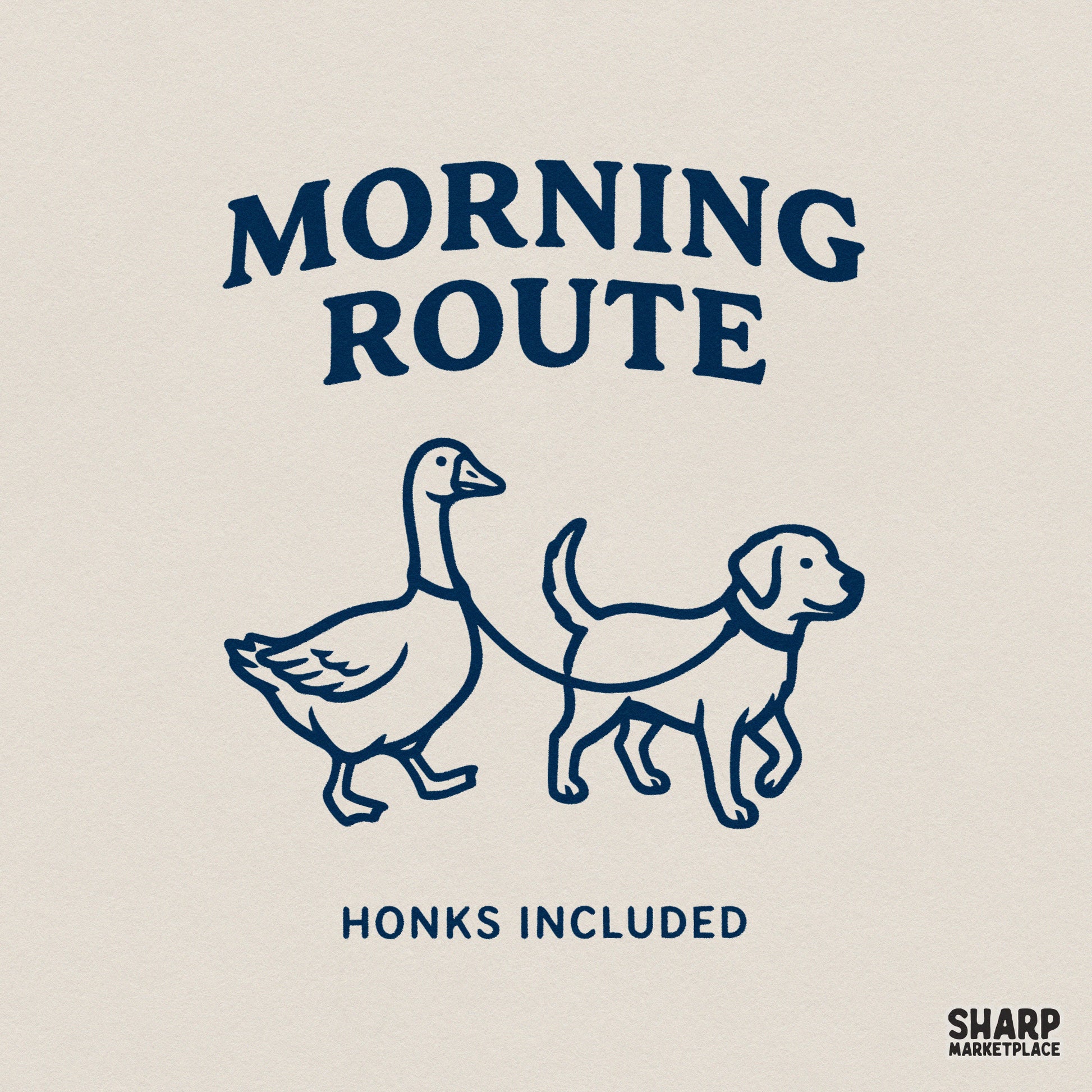 Morning Route PNG, Funny Goose and Dog Walking Shirt Design - 300 DPI