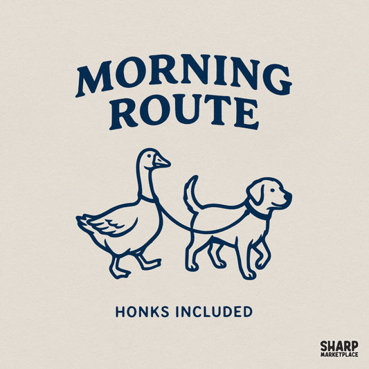 Morning Route PNG, Funny Goose and Dog Walking Shirt Design - 300 DPI