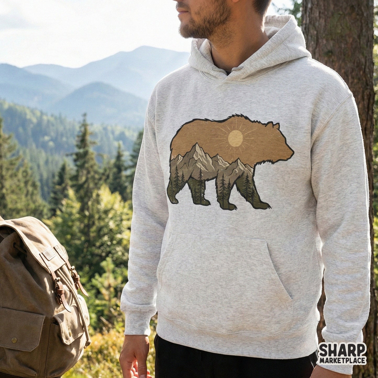 Bear Sun PNG, Mountain Forest PNG Download - 300 DPI Design for T-Shirt