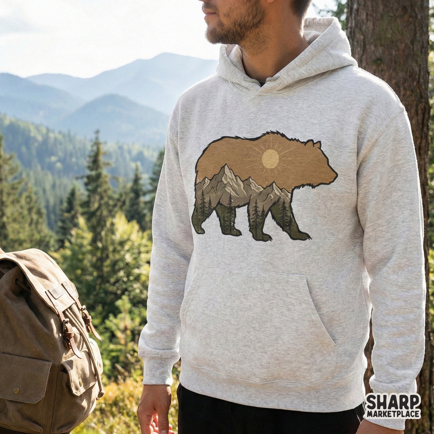 Bear Sun PNG, Mountain Forest PNG Download - 300 DPI Design for T-Shirt