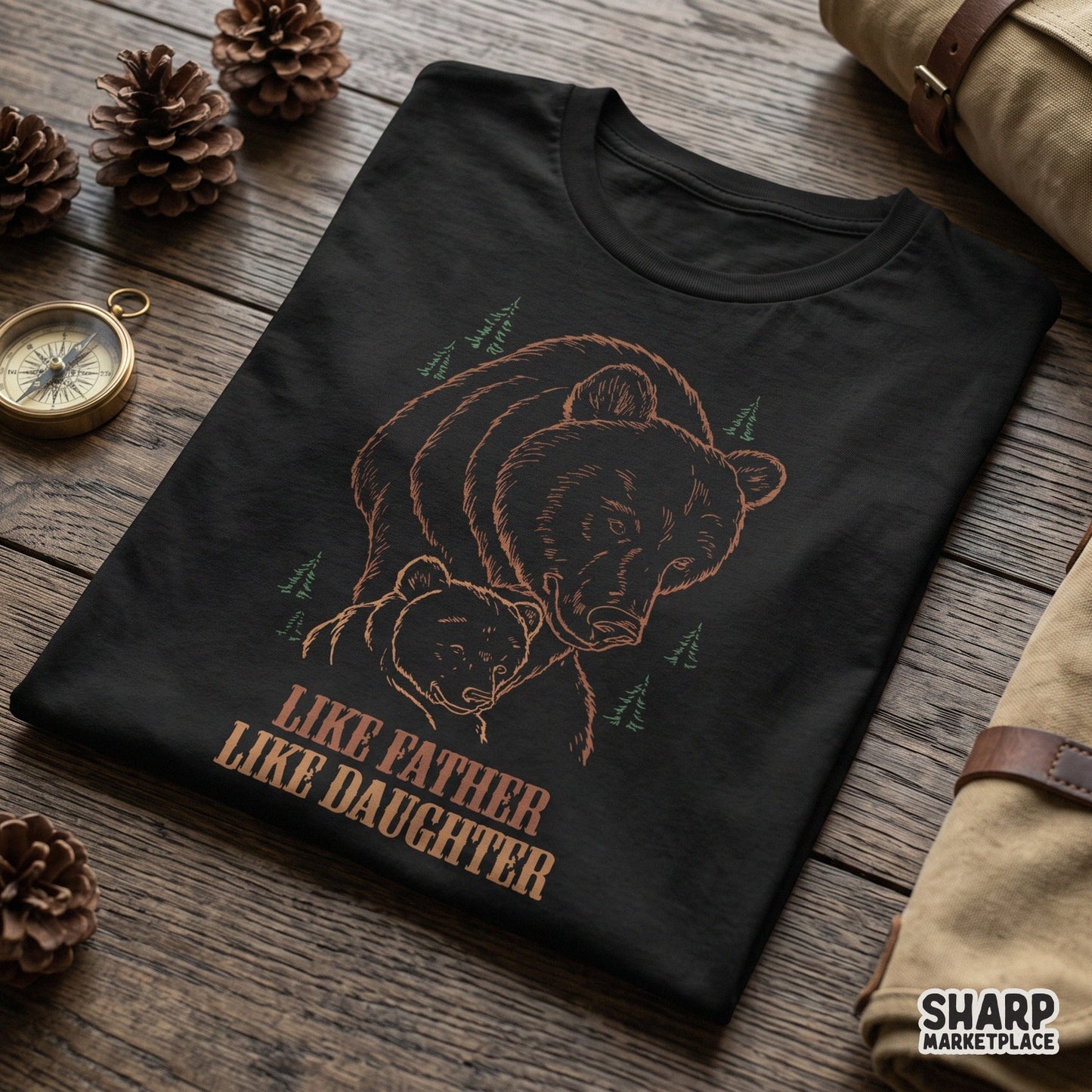 Retro camping bear png design for a Father's Day apparel sublimated print-on-demand project