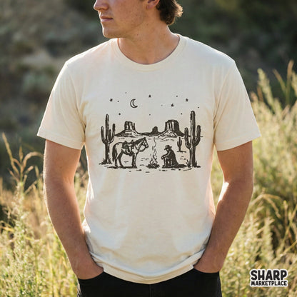 Western Desert Cowboy PNG, Campfire Scene - 300 DPI Design for T-Shirt