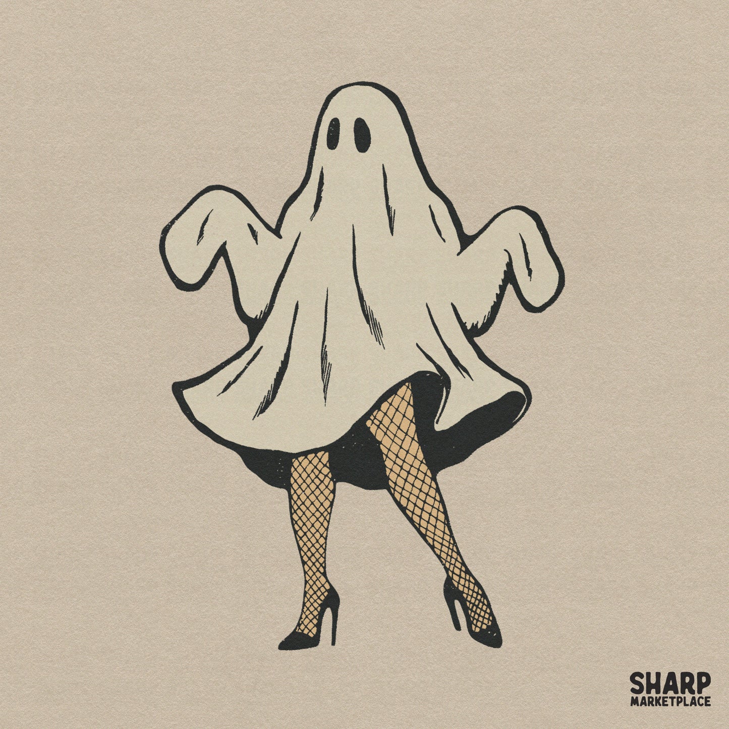 Cute coquette ghost PNG digital download design for a retro spooky season t-shirt or Halloween tumbler