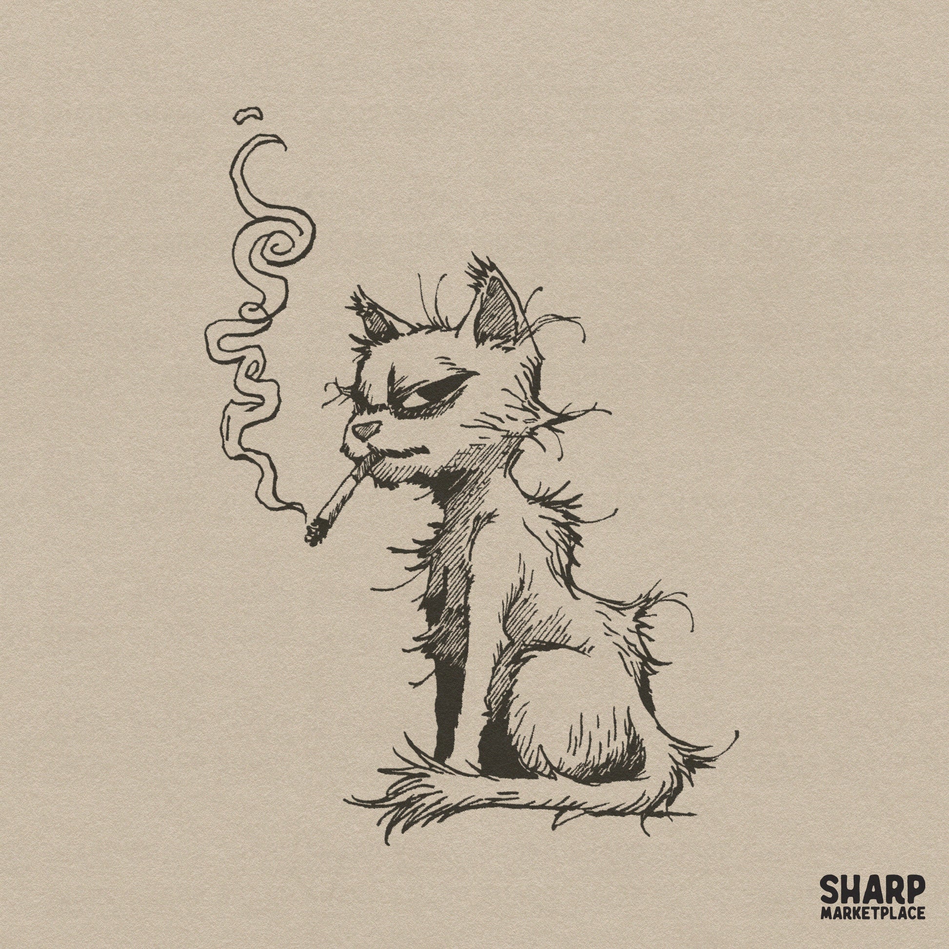 Funny scruffy cat smoking a cigarette vintage retro sublimation graphic tee design for animal lovers