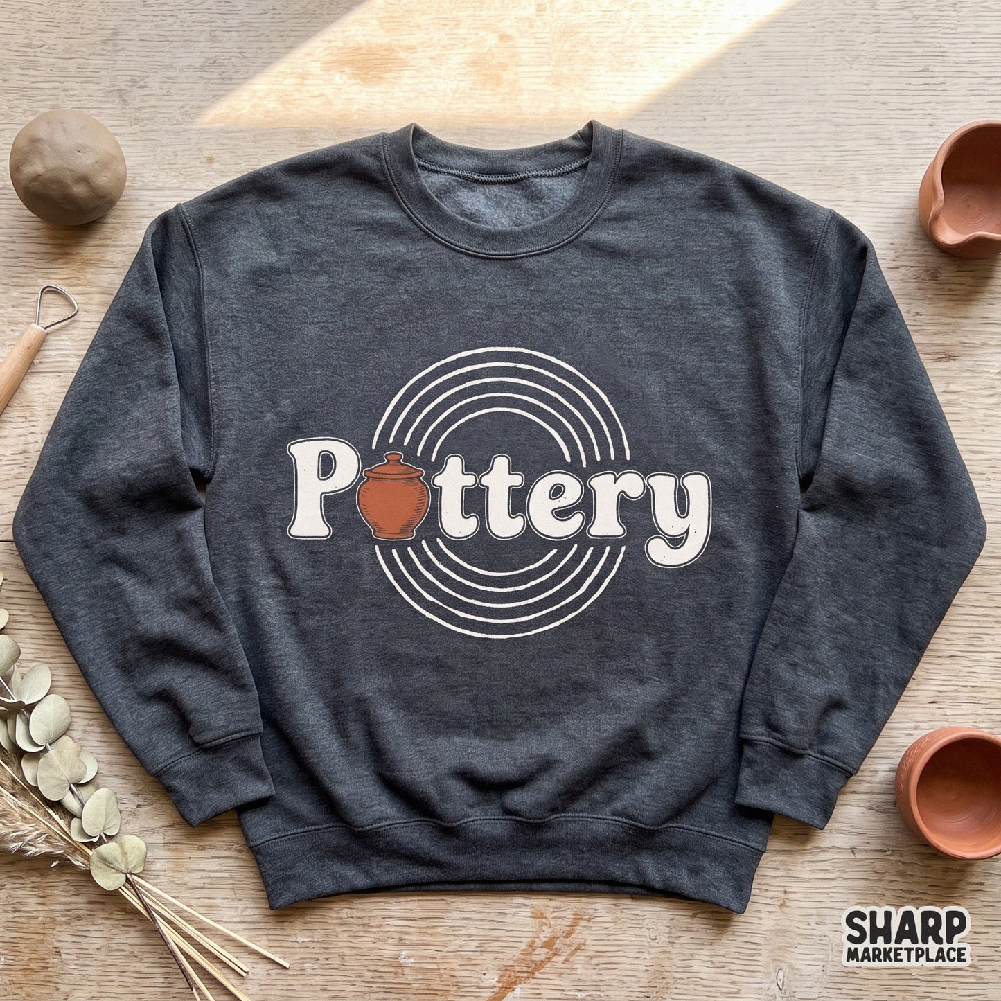Retro pottery themed PNG with trendy custom font for ceramics makers and clay pot art hobbyist t-shirt designs