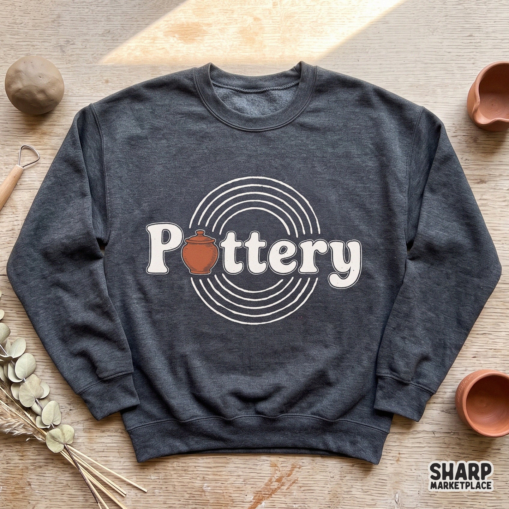 Retro pottery themed PNG with trendy custom font for ceramics makers and clay pot art hobbyist t-shirt designs