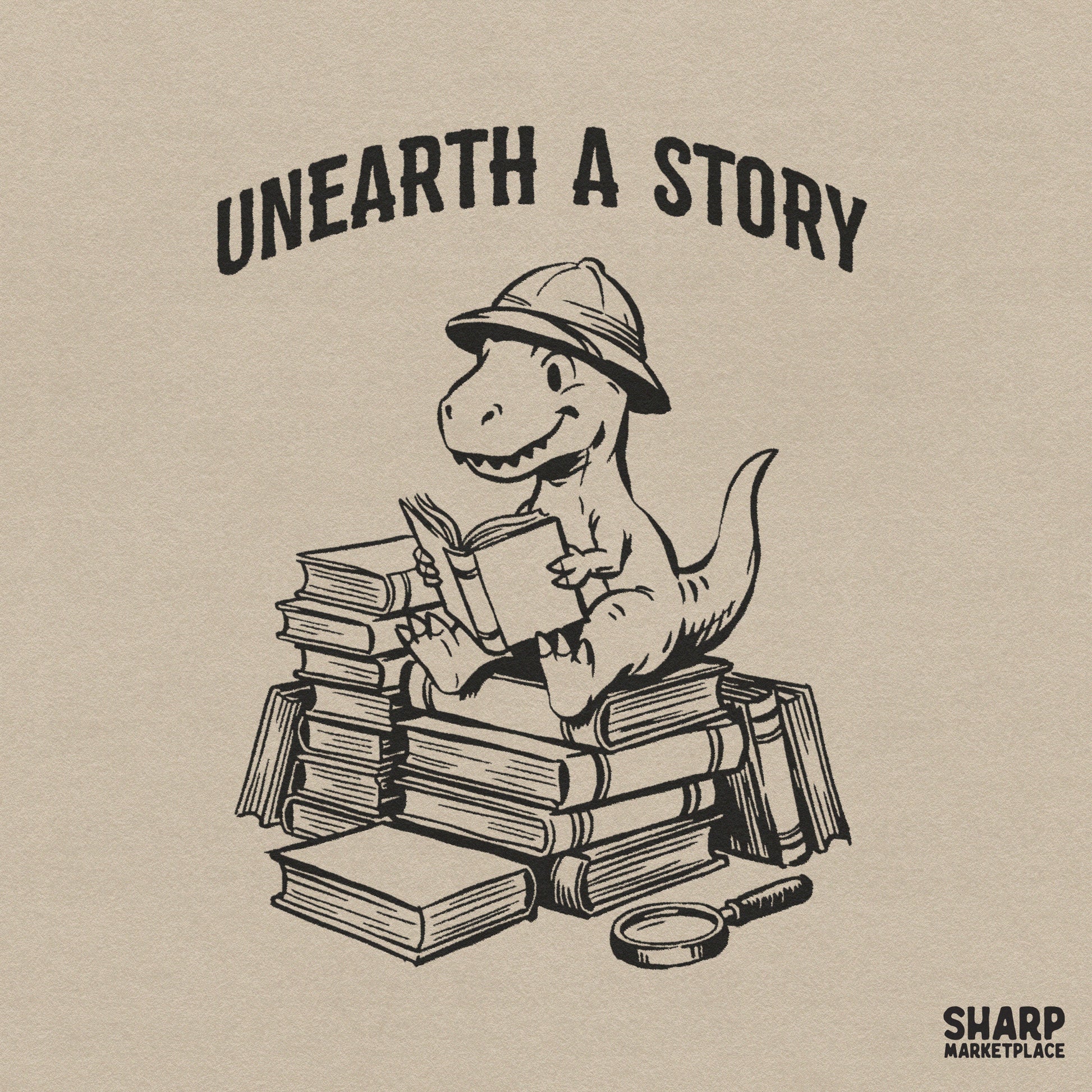 Retro retro dinosaur teacher shirt design featuring a funny T-Rex reading a book for a cute kids school graphic