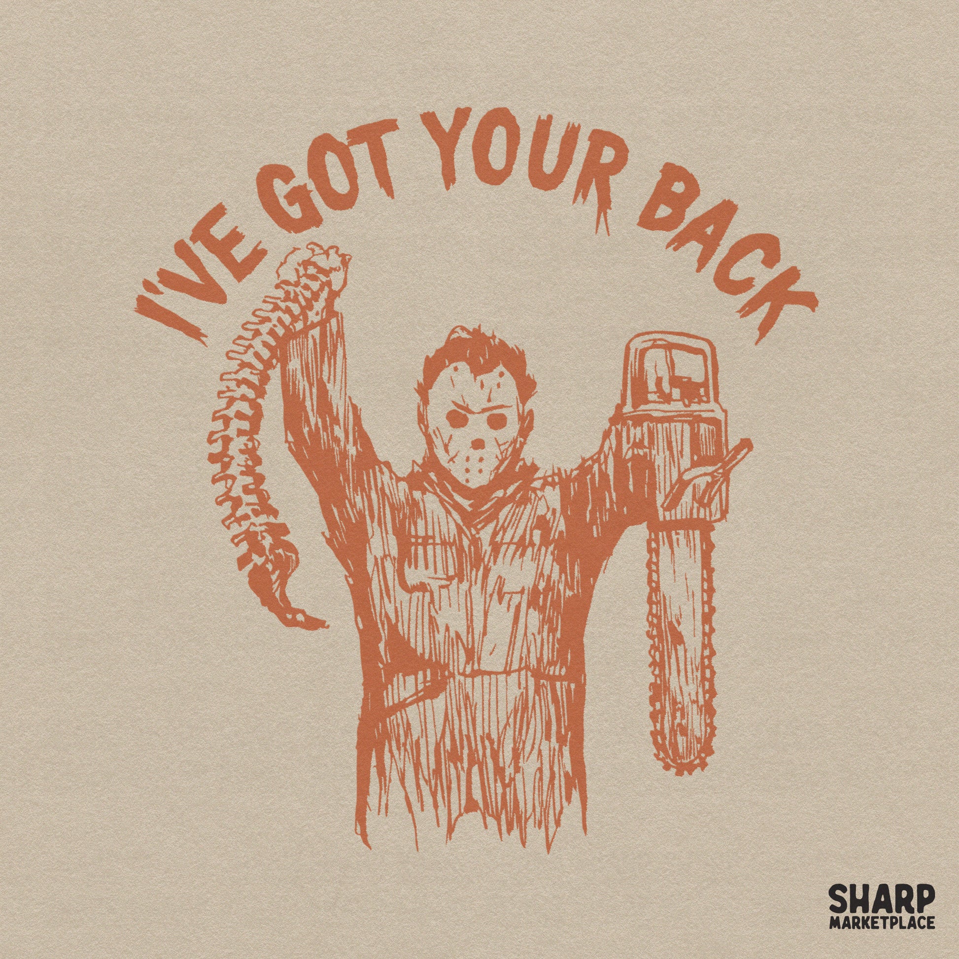 Funny slasher pun with horror movie killer holding a spine for spooky season retro shirt designs and dark humor gifts