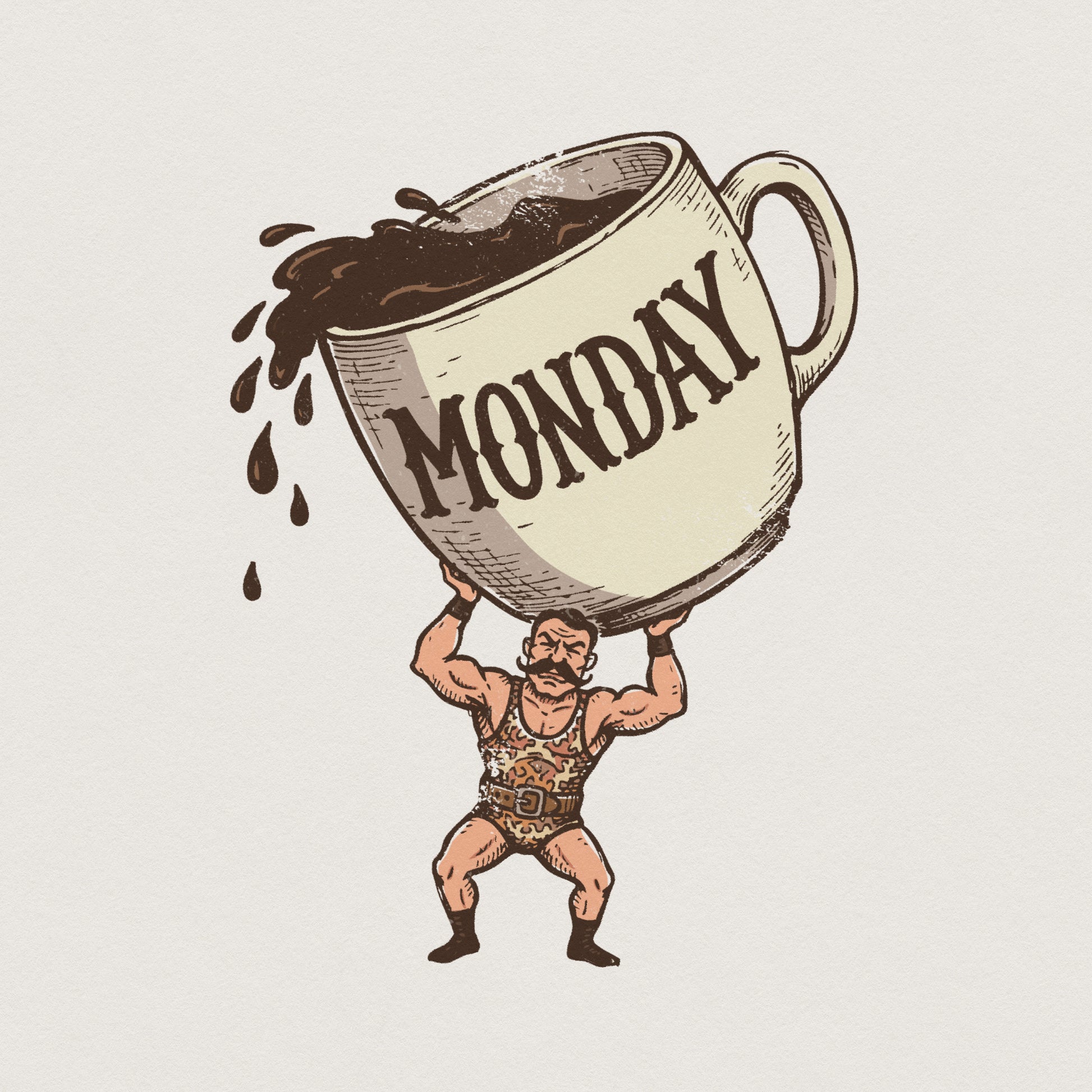 Monday PNG, Strongman Carrying Coffee Cup - 300 DPI Design for T-Shirt