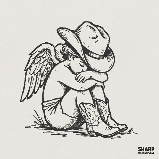 Cowboy Angel PNG, Western Cherub Clipart - 300 DPI Design for T-Shirt