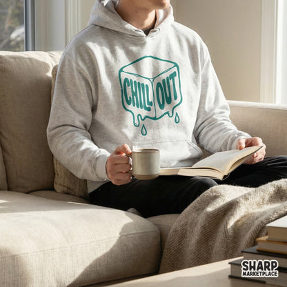 Versatile sublimation design of a melting ice cube with Chill Out text in a retro style, suitable for tumblers, apparel, and creative DIY projects.