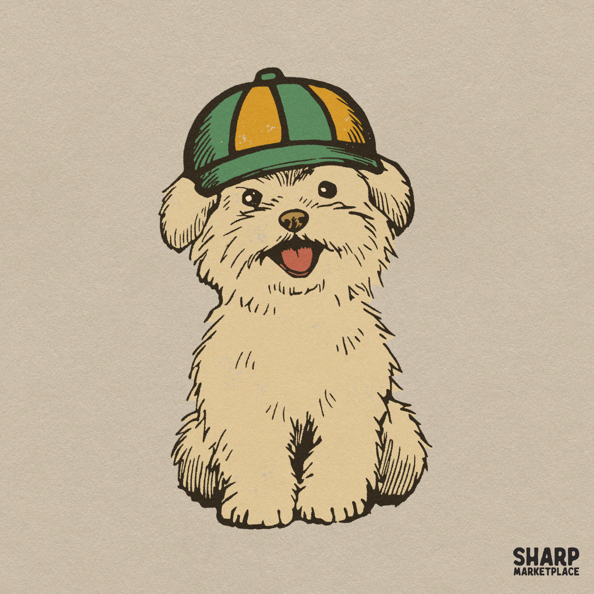 Cute Fluffy Puppy Wearing Striped Cap Baseball PNG, Trendy