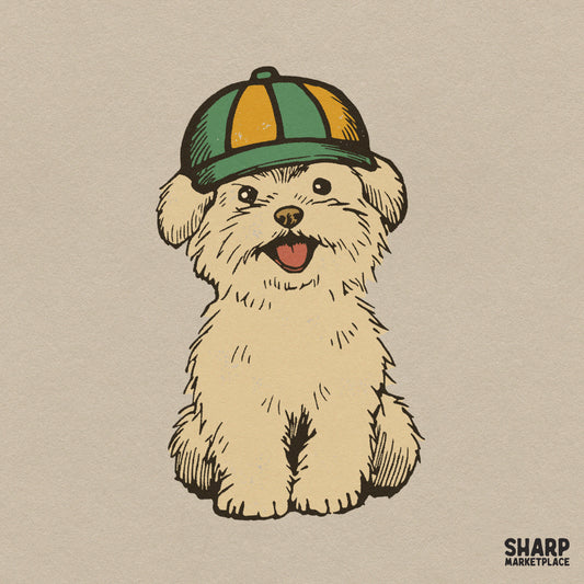 Cute Fluffy Puppy Wearing Striped Cap Baseball PNG, Trendy