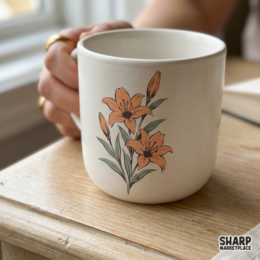 Vintage orange lilies botanical floral illustration sublimation graphic for retro t-shirts and home decor