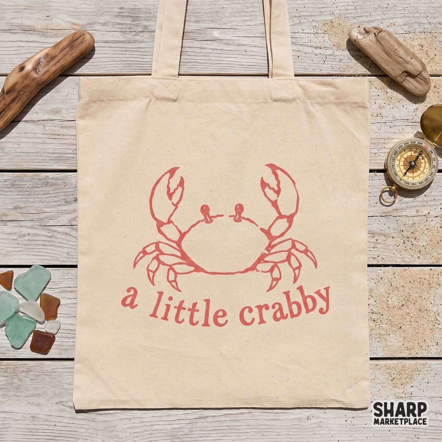 Funny beach-themed digital artwork featuring a red crab and the text a little crabby, optimized for print-on-demand shirts and summer accessories.