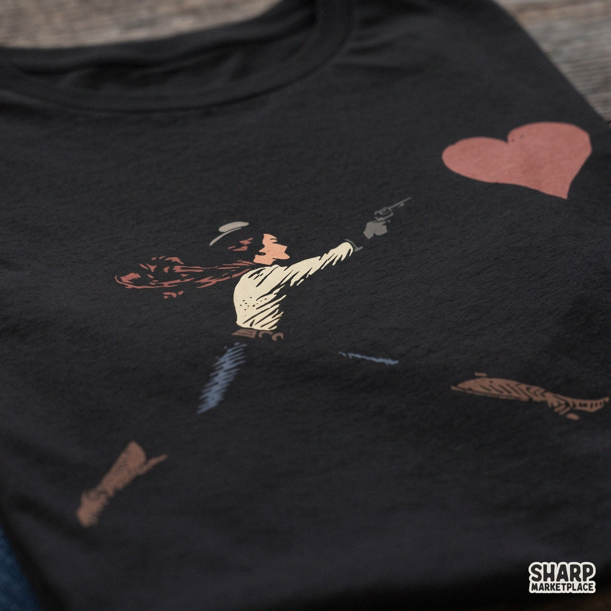 Cowgirl shooting a giant red heart in a sarcastic western PNG graphic perfect for Valentine's Day t-shirts