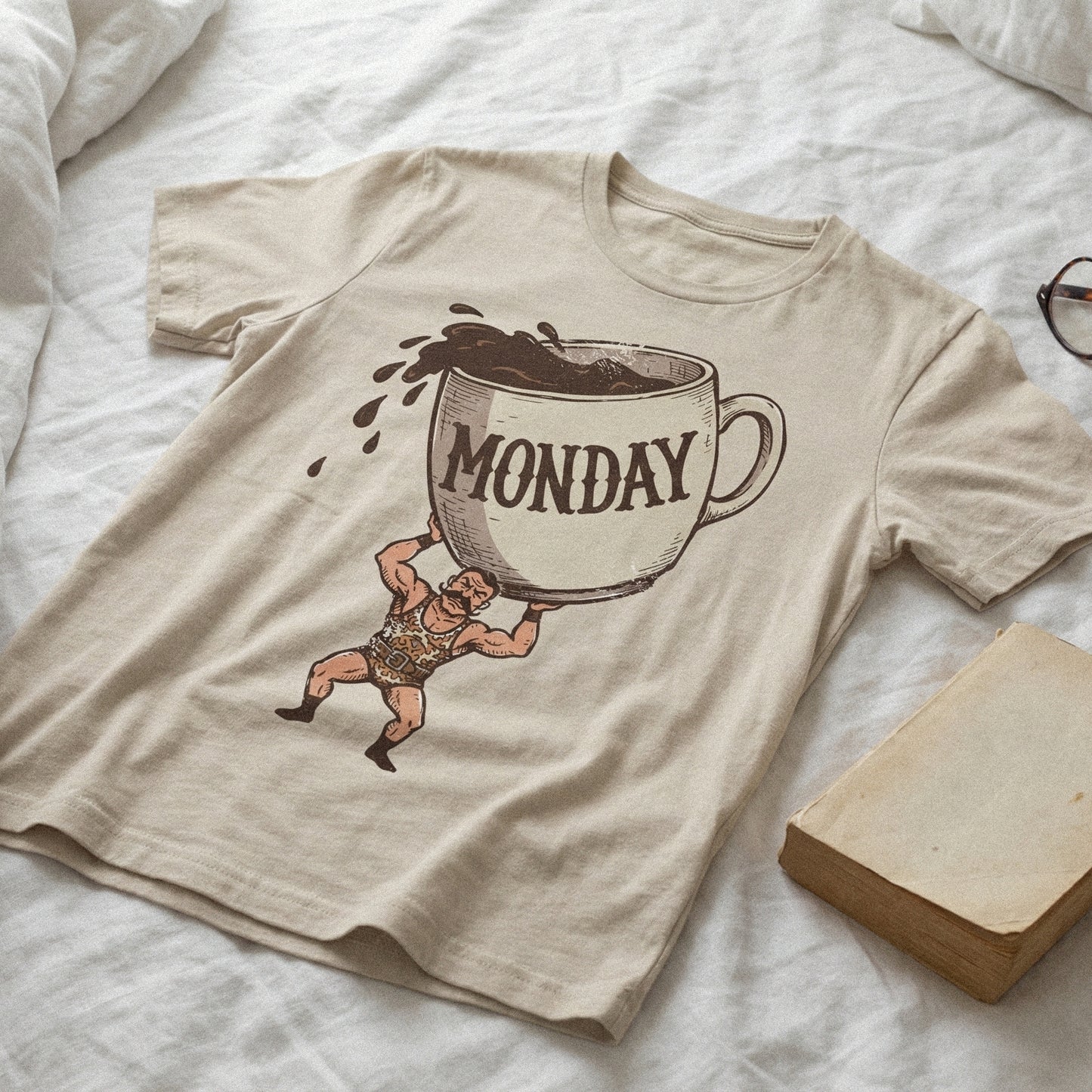 Monday PNG, Strongman Carrying Coffee Cup - 300 DPI Design for T-Shirt