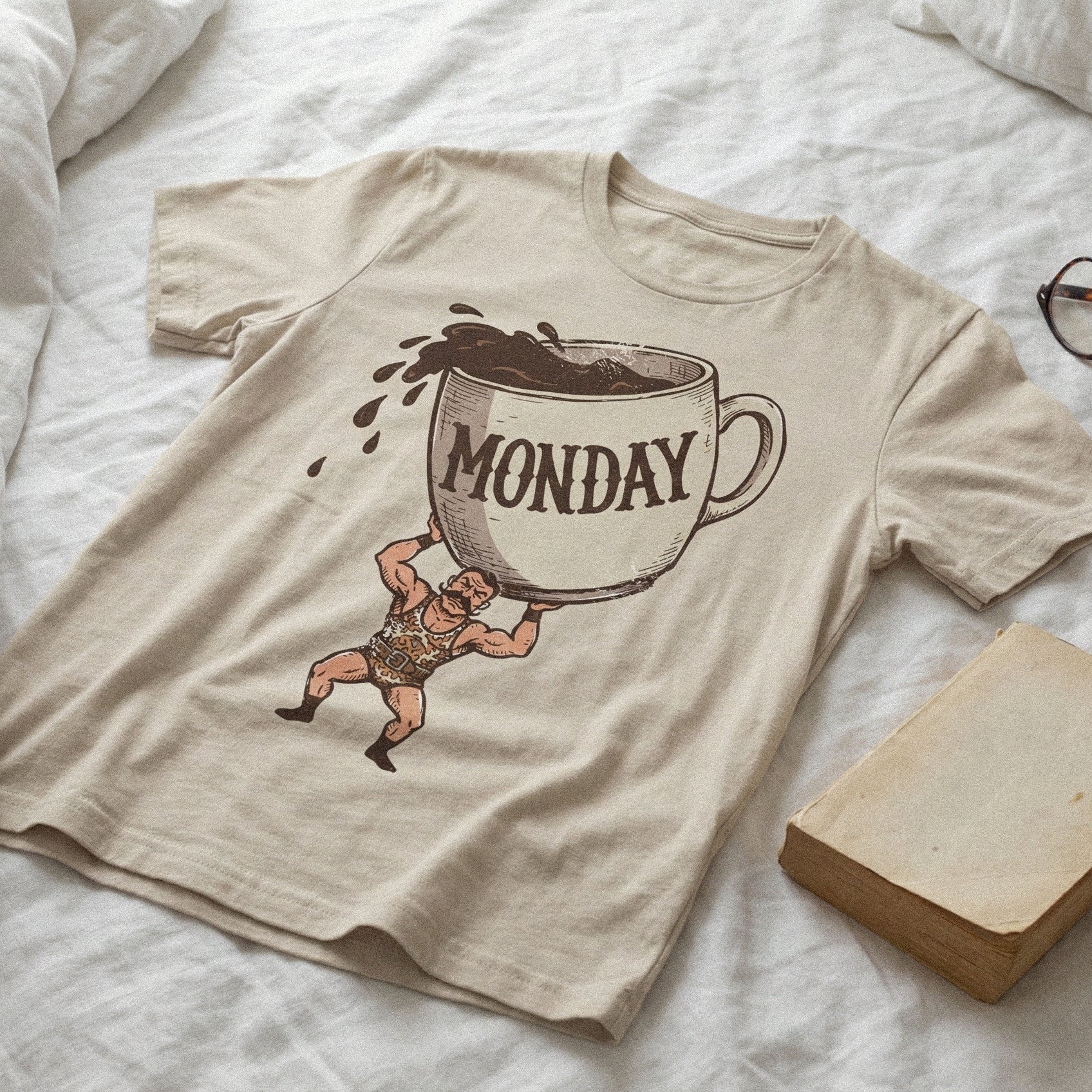Monday PNG, Strongman Carrying Coffee Cup - 300 DPI Design for T-Shirt