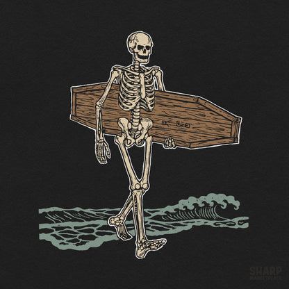 Vintage skeleton carrying a coffin surfboard halloween png design for summer t-shirt sublimation templates