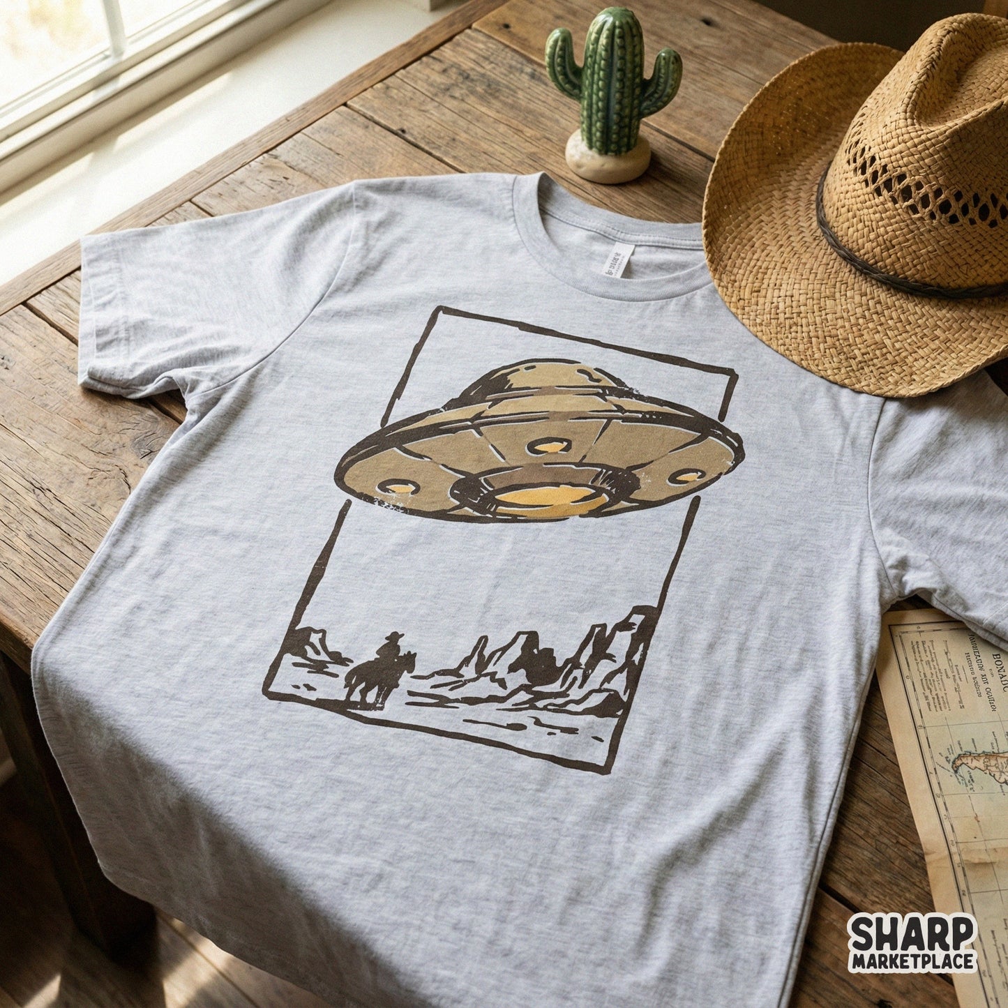 UFO Cowboy PNG Design, Western Alien Spaceship Graphic - 300 DPI Design