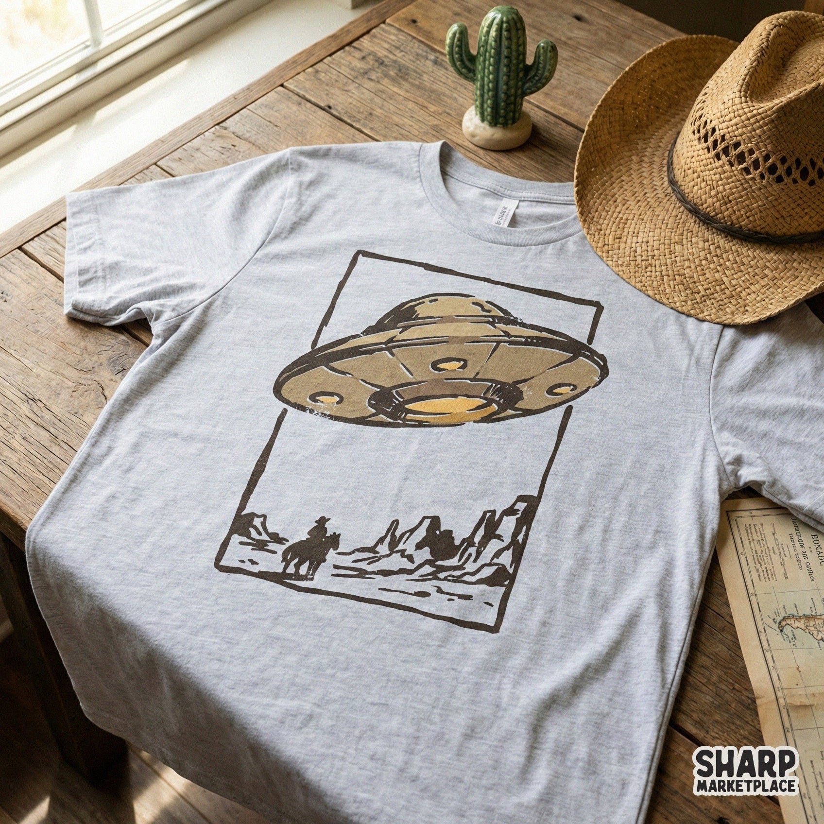 UFO Cowboy PNG Design, Western Alien Spaceship Graphic - 300 DPI Design