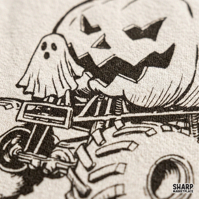 Spooky monster truck carrying a giant jack o lantern Halloween PNG artwork for retro boys shirts and fall apparel