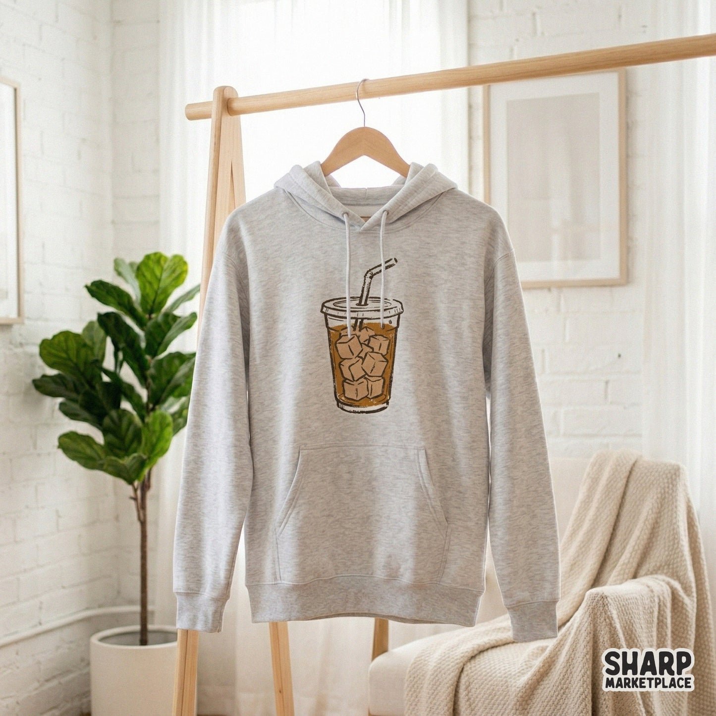 Minimalist cold brew coffee cup illustration with a nostalgic cafe aesthetic, perfect for custom stickers, tumblers, and printable wall art.