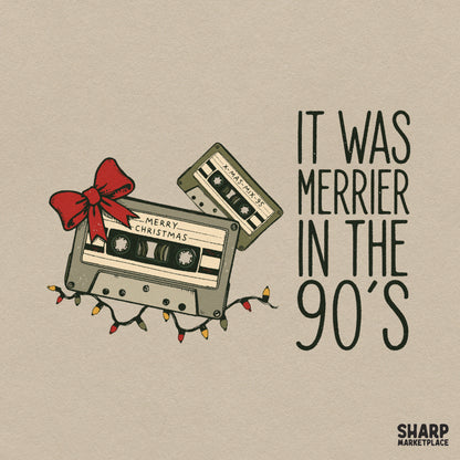 Vintage 90s cassette tape Christmas sublimation design with retro holiday text for festive t-shirts and apparel