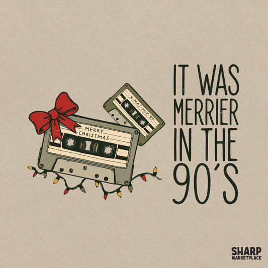 Vintage 90s cassette tape Christmas sublimation design with retro holiday text for festive t-shirts and apparel